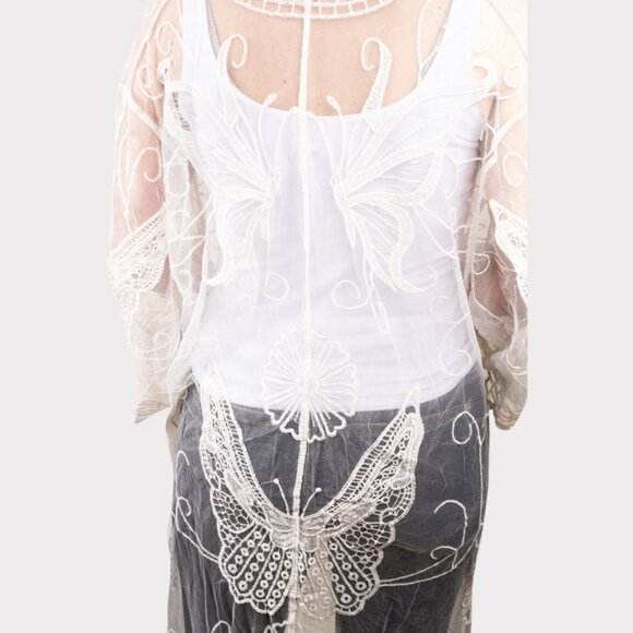 LIB Ivory Lace Duster Kimono Butterfly Embroidered One Size NWT - Picture 4 of 4